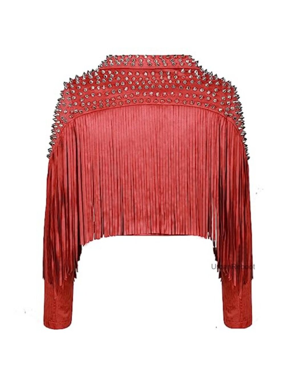 Women's Faux Leather Short Motorcycle Jacket with Tassel Rivet Detail - Picture 5 of 6